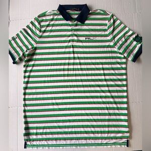 Ralph Lauren RLX Polos Mens XL Green White Striped Short Sleeve Performance Golf